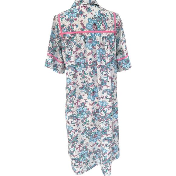 Vintage 70s Models Coat Housecoat Floral polkadot paisley pearl snap retro Small - Picture 2 of 7
